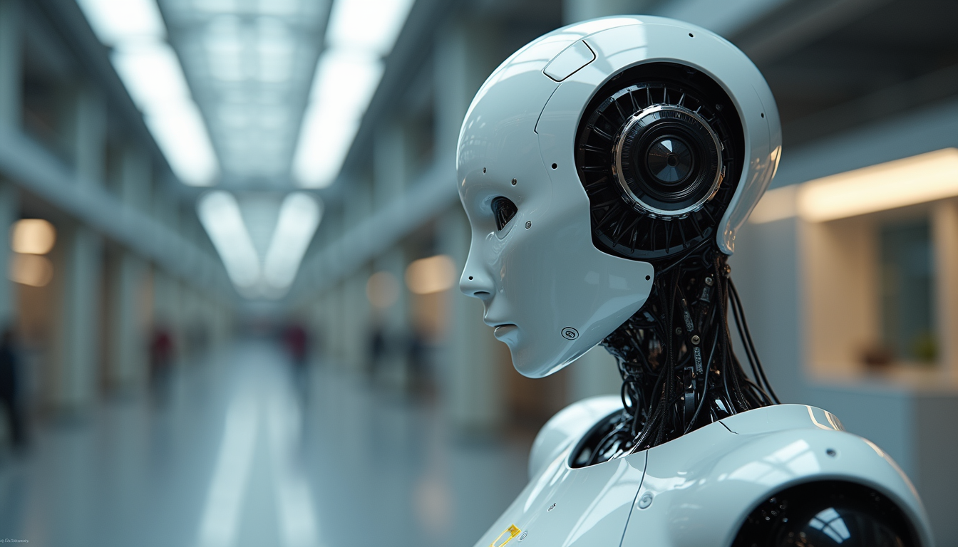 Close-up view of a humanoid robot prototype