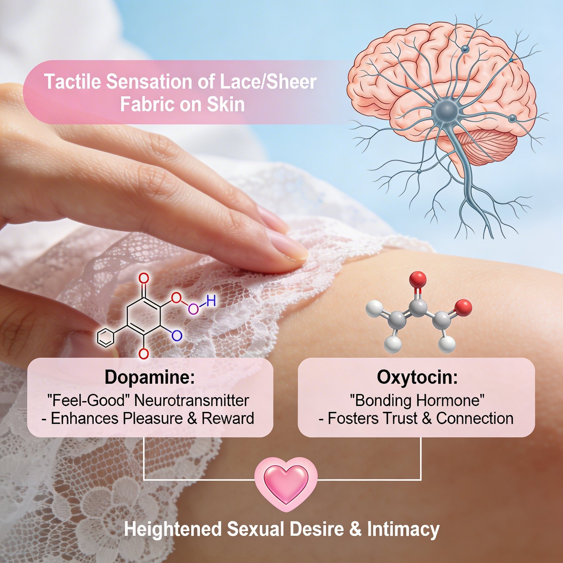 The tactile sensation of lace or sheer fabric against the skin can evoke feelings of pleasure and anticipation. These sensations are processed by the brain, which in turn, releases neurotransmitters such as dopamine and oxytocin. Dopamine, often referred to as the "feel-good" neurotransmitter, is associated with pleasure and reward. Oxytocin, on the other hand, is known as the "bonding hormone," as it fosters feelings of trust and connection. Together, these neurotransmitters can heighten sexual desire and enhance intimacy.