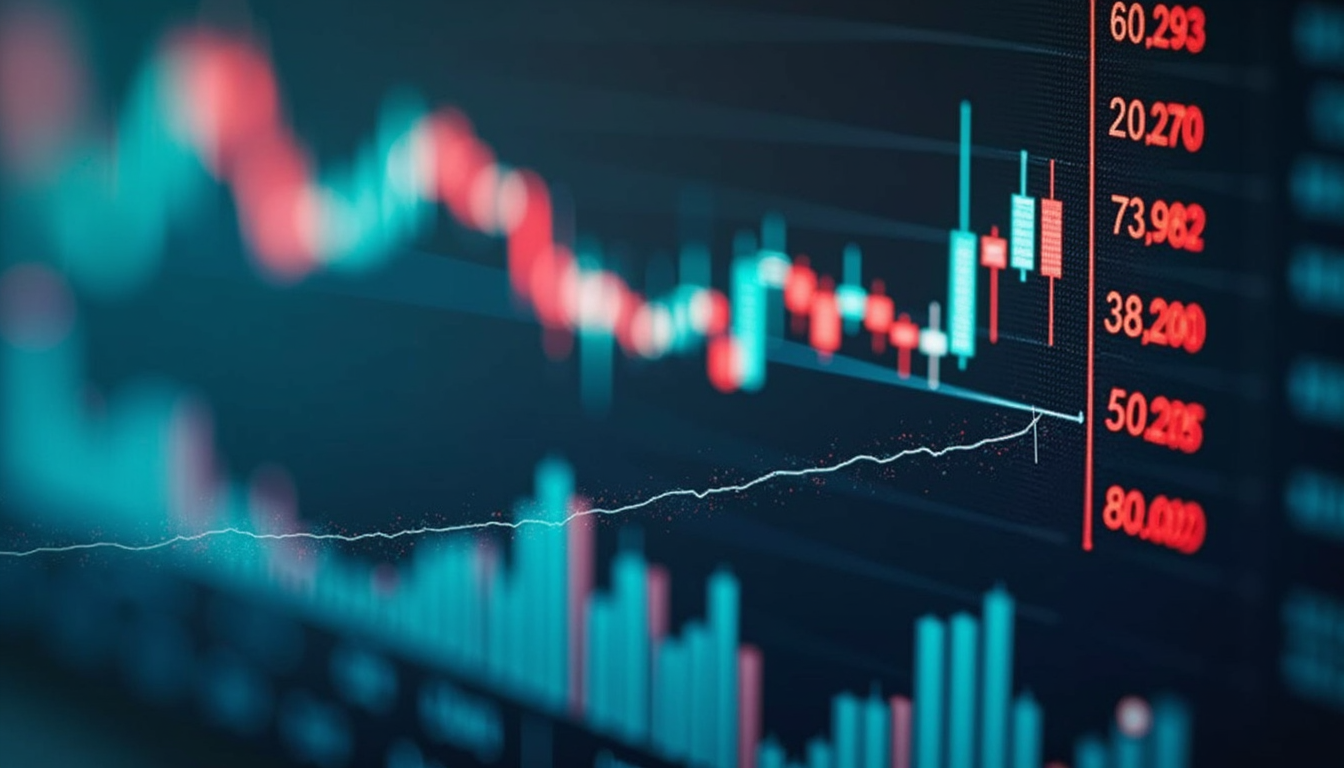 High angle view of diverse stock price charts and graphs - P/E ratio greater than 50