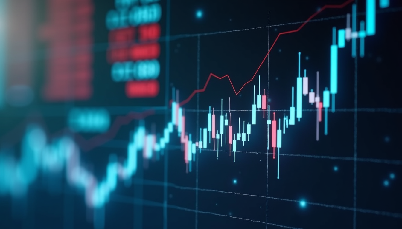 High angle view of a stock market graph showing upward trends