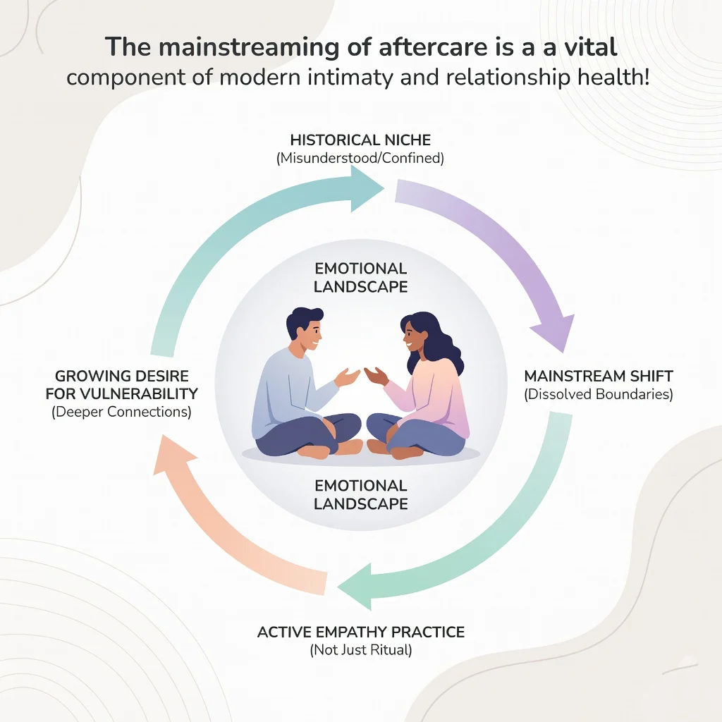 Aftercare in intimacy visual explanation showing Modern society increasingly prioritizes emotional intelligence within interpersonal dynamics, leading to a significant shift in how intimacy is perceived. People now recognize that the period following sexual activity remains vital for overall relationship health. Historically, discussions surrounding post-intimacy care were confined to niche communities, often misunderstood or ignored by the general public. Today, those boundaries have dissolved as individuals seek deeper, more meaningful connections with their romantic partners. This mainstreaming process highlights a growing desire for vulnerability and authentic support. By acknowledging the emotional needs of a partner, individuals cultivate a sense of security that extends far beyond the physical act itself. Educational platforms now emphasize that aftercare is not merely a ritual but a practice of active empathy. This perspective helps demystify the concept, making it accessible to anyone interested in improving their romantic bond. As these conversations become more common, the stigma once associated with vocalizing needs after intimacy continues to fade. This progress allows couples to navigate their unique emotional landscapes with greater confidence and mutual respect.